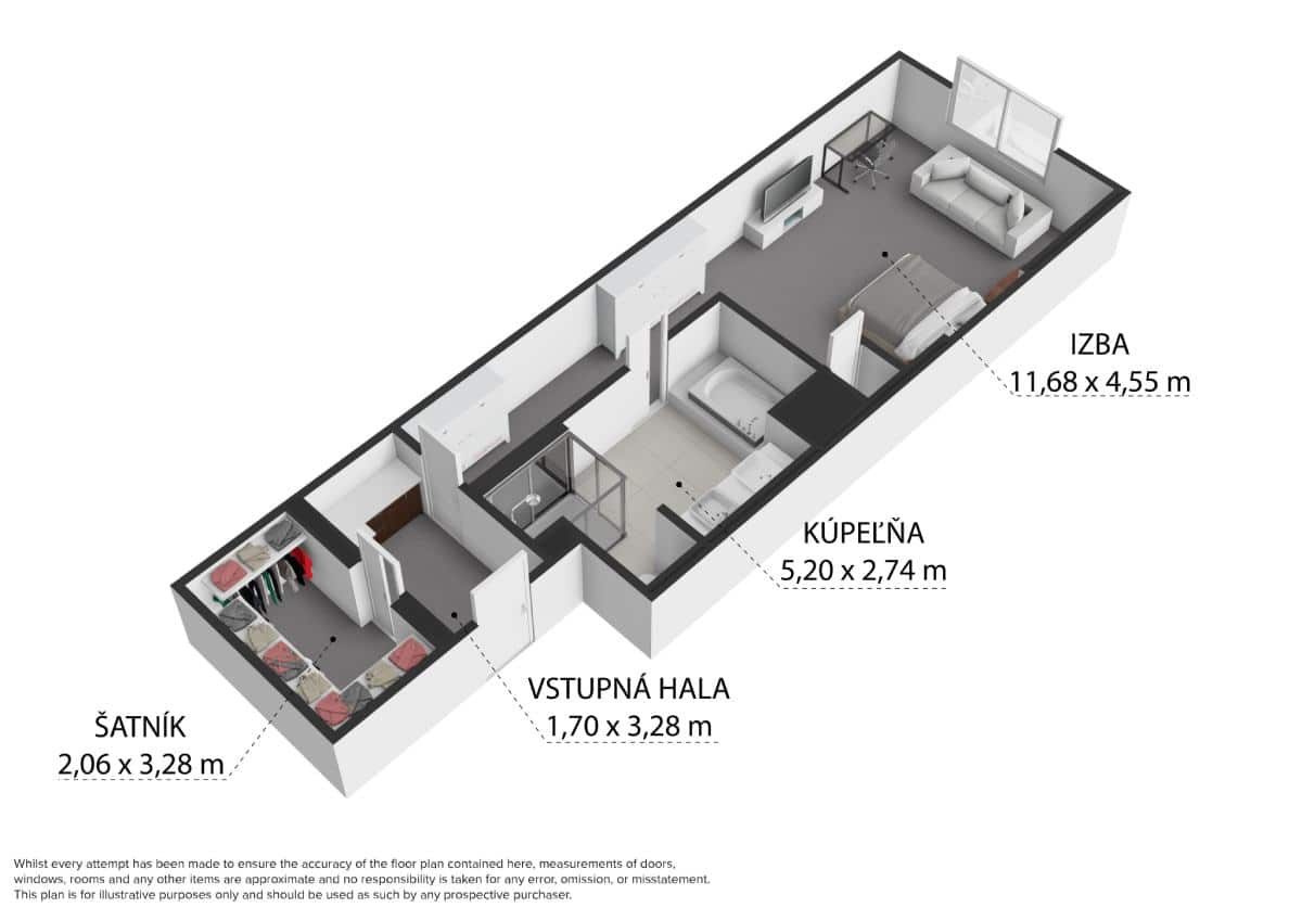 The Langham - Junior Suite - 3D vizualizácia pôdorysu The Langham - Junior Suite - 3D vizualizácia pôdorysu